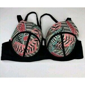 Boutique Bikini Top Size 2X Strappy Tropical Print Underwired  Push Up Padded